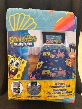 NEW 🆕 SpongeBob SquarePants Navy and Light Blue Kids Comforter Set Twin/Full bed